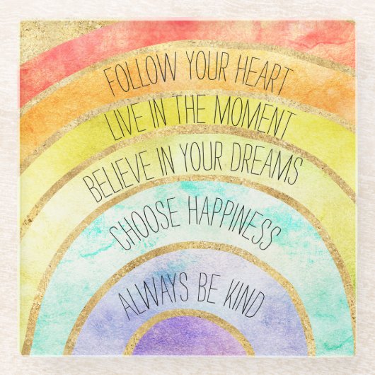 Inspirerend quotes Rainbow Glazen Onderzetter (Voorkant)
