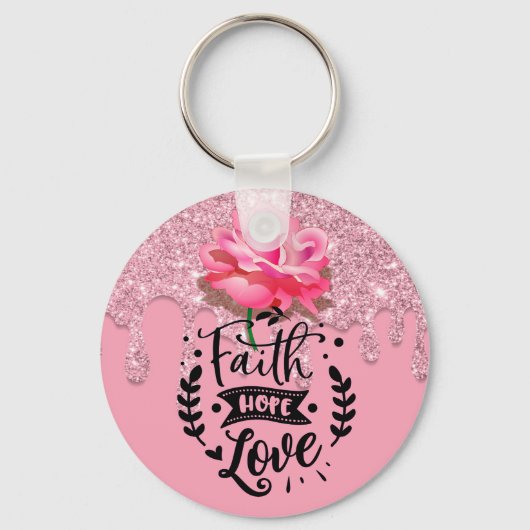 Inspirerend roze druppelaar Glitter Sleutelhanger (Voorkant)