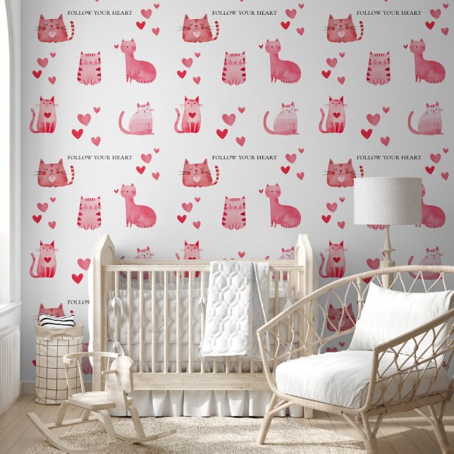 Inspirerend roze katten en harten behang (Kinderen)