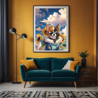 Inspirerend Schattige Dog Bloemen Zonnebloem-Goede Poster