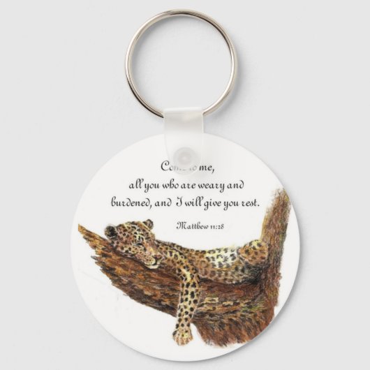 Inspirerend, Scripture, Matthew 11:28, Leopard Sleutelhanger (Voorkant)