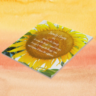 Inspirerend sereniteitsgebed geel zonnebloem tegeltje