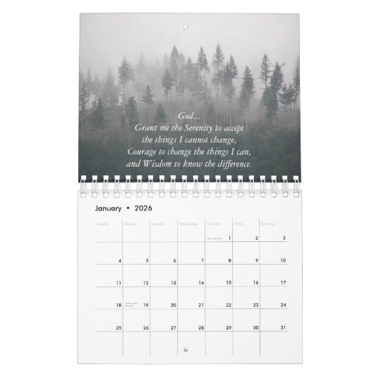 Inspirerend Serenity Prayer Natuur en Landschap Kalender (Jan 2026)