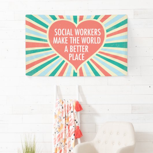 Inspirerend sociaal werkcitaat Hart Retro Partij Spandoek (Insitu)