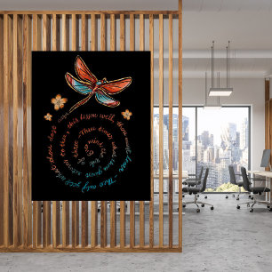 Inspirerend Spiral Quote Peach & Aqua Dragonfly Perfect Poster