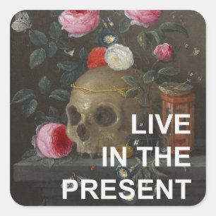 Inspirerend tekst + Memento Mori schilderij Vierkante Sticker