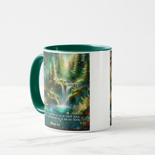 Inspirerend Vers Romeinen 8:2 Boswatervallen Mok (Voorkant links)