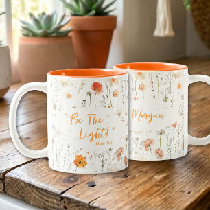 Inspirerend Wees Het Licht Wilde Bloemen Geloof Tweekleurige Koffiemok