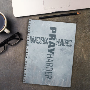 Inspirerend werk hard bidden harder kruis blauw notitieboek