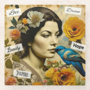 Inspirerend woorden en  dame gepersonaliseerd glazen onderzetter