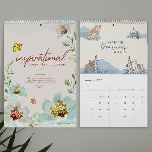 Inspirerend woorden en kunst 2026 gepersonaliseerd kalender