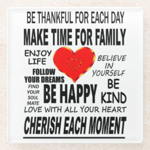 Inspirerend woorden om door te leven glazen onderzetter