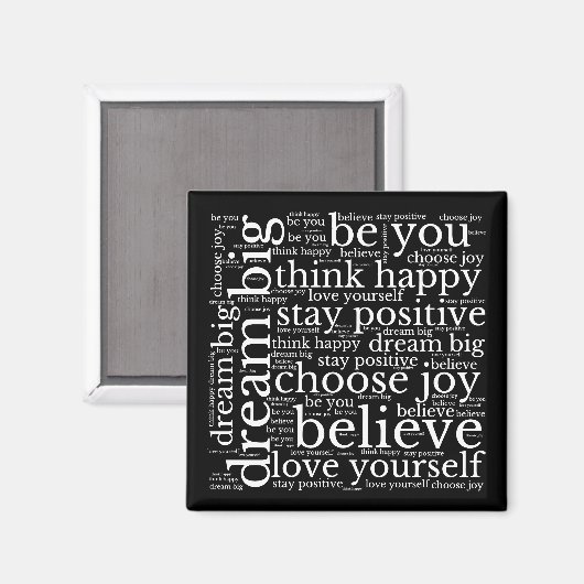 Inspirerend WordArt Pattern White Text Black Magneet (Voorkant / Achterkant)