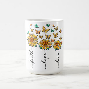 Inspirerend zonnebloem/vlindersublimatie koffiemok