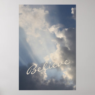 Inspirerend zonnestralen blauwe lucht poster