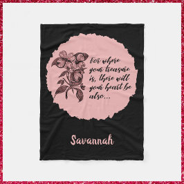 Inspirerend zwarte en roze bijbelprijsmandje fleece deken