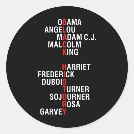 Inspirerend zwarte geschiedenisleiders ronde sticker (Voorkant)