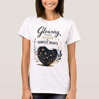 Inspirerende gloeiende harten warmen donkerste nac t-shirt