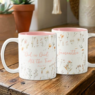 Inspirerende God Is Goed Aquarel Wilde Bloemen Tweekleurige Koffiemok