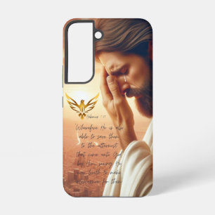 Inspirerende Jezus Biddende Gouden Duif Religieus Samsung Galaxy Hoesje