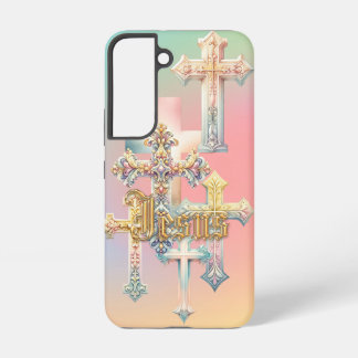 Inspirerende Jezus Pastel Sierlijke Kruizen Goud Samsung Galaxy Hoesje
