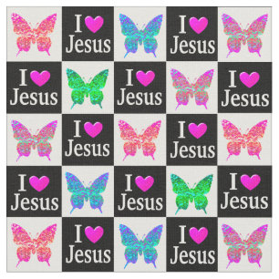 INSPIRERENDE KLEURRIJKE VLINDER I LOVE JESUS STOF