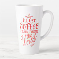 Inspirerende koffiequote in rode kalligrafie hoog