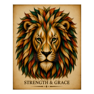 Inspirerende Kracht en Gratie Abstracte Leeuwenkun Perfect Poster