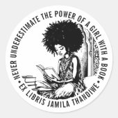 Inspirerende "Kracht van een Meisje" Ex Libris Boo Ronde Sticker (Voorkant)