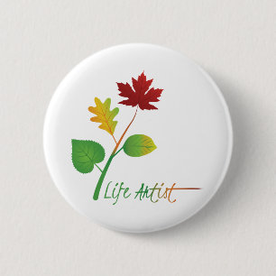 Inspirerende levensartiestquote, met bladeren ronde button 5,7 cm