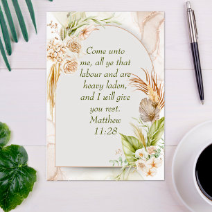 Inspirerende Matteüs 11:28 Bloemrijke Boho-boog Briefkaart