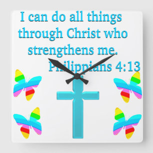 INSPIRERENDE PHILIPPIANS 4:13 DESIGN VIERKANTE KLOK