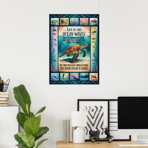 Inspirerende Poster Zeeschildpad Oceaan “Leven Is