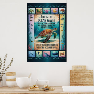 Inspirerende Poster Zeeschildpad Oceaan “Leven Is