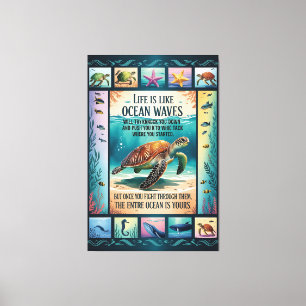 Inspirerende Poster Zeeschildpad Oceaan “Leven Is Canvas Afdruk