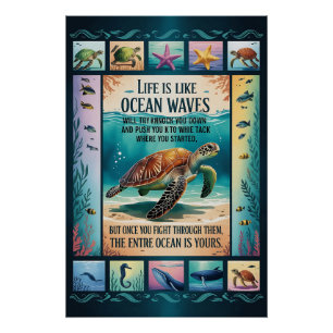 Inspirerende Poster Zeeschildpad Oceaan “Leven Is Perfect Poster