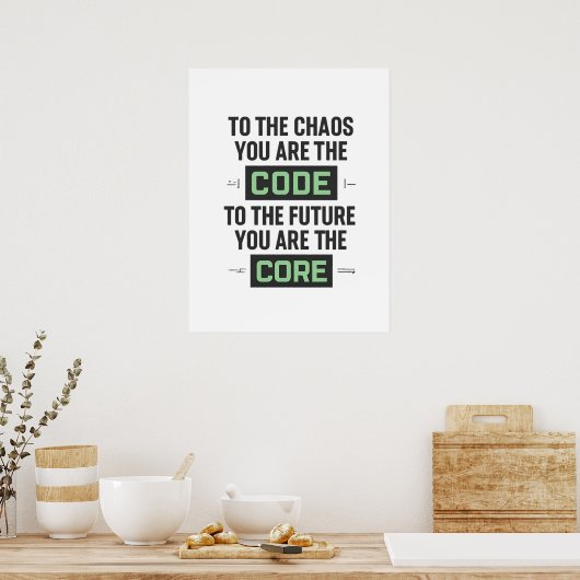 Inspirerende programmeercitaat – Code en Core Poster (Keuken)
