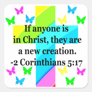 INSPIRERENDE REGENBOOGKRUIS 2 KORINTHE 5:17 VIERKANTE STICKER