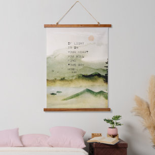 Inspirerende Rumi-citaten op waterverflandschap Hangend Wandkleed