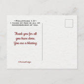 Inspirerende Schrift Filippenzen 1:3 Dank je wel Briefkaart (Achterkant)