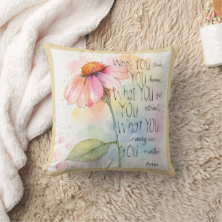 Inspirerende waterverf-wilde bloemen quote kunst kussen