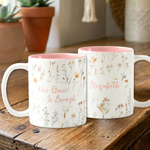 Inspirerende Zijn Genade Aquarel Wilde Bloemen Tweekleurige Koffiemok