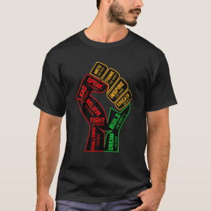 Inspirerende zwarte leiders Fist Hand Black Histor T-shirt