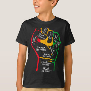Inspirerende zwarte leiders power vuist hand zwart t-shirt