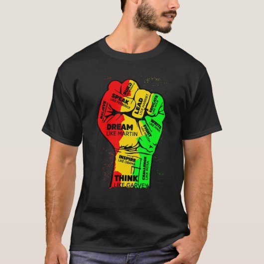 Inspiring Black Leaders Power Fist Hand Black Hist T-shirt (Voorkant)