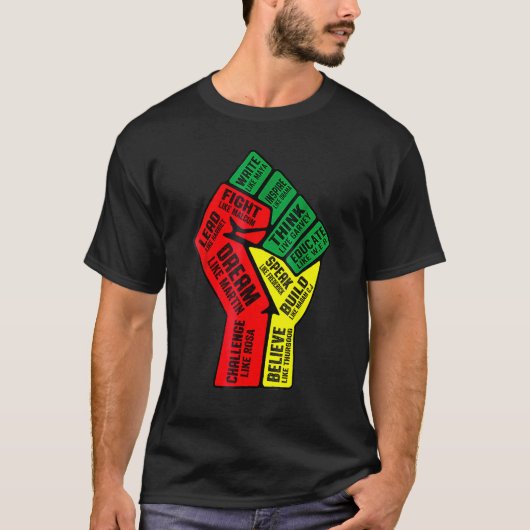 Inspiring Black Leaders Power Fist Hand Black Hist T-shirt (Voorkant)