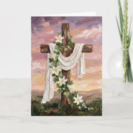 Inspiring Easter Cross White Lilies Oil Painting Feestdagen Kaart