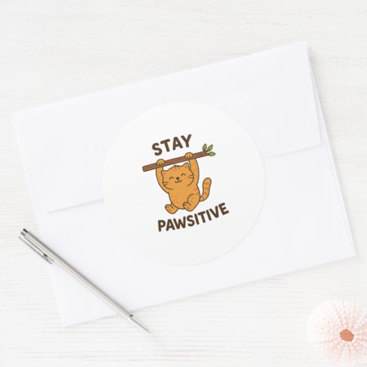 Inspiring "Stay pawsitive" Quote Print Ronde Sticker (Envelop)