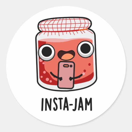 Insta-jam Funny Social Media Jam Pun Ronde Sticker (Voorkant)