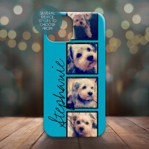 Instagram Collage - 4 fotofilmstrip met blauw iPhone 16 Hoesje